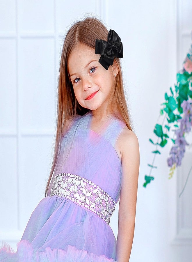 CN 4.5 Inch Black Glitter Hair Bows for Girls Alligator Clips Sparkly Satin Hair Accessories for Kids Toddler Women on Birthday Wedding Christmas and Party - Image 2